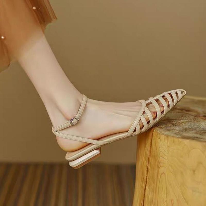 Fashion pointed toe narrow band sandals women Roman designer ankle strap gladiator sandalias mujer flat summer shoes for woman 2025