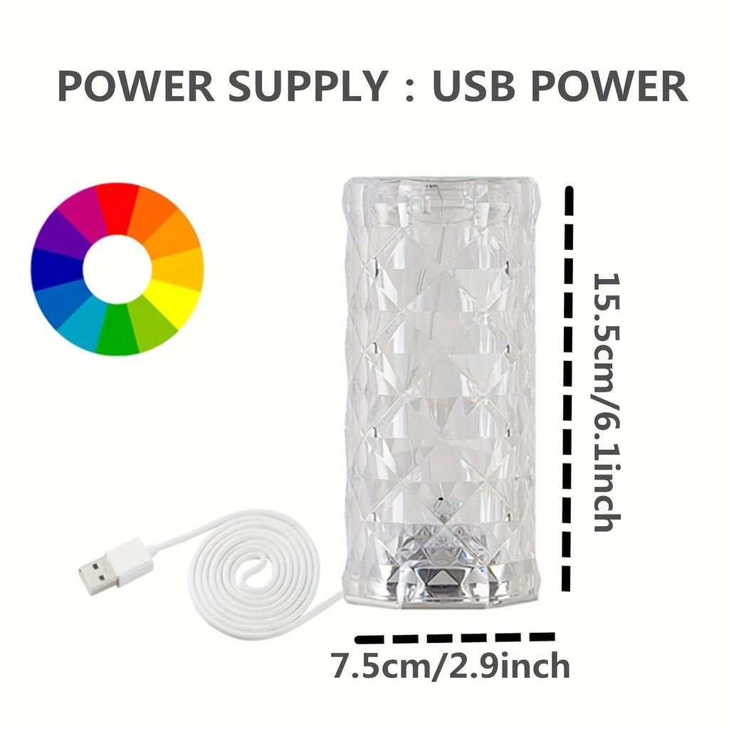 1PC Mini Colorful Touch Crystal Atmosphere USB Powered Bedside Table Lamp Rose Petal Lamp Bedroom Decorative Night Lamp