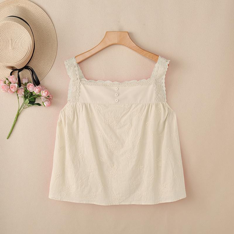 ZANZEA Women Lace Splice Square Collar Casual Sleeveless Tank Tops M