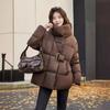 Autumn and winter new down jackets women's medium and long fashion thickened hooded warm white duck down jacket tide