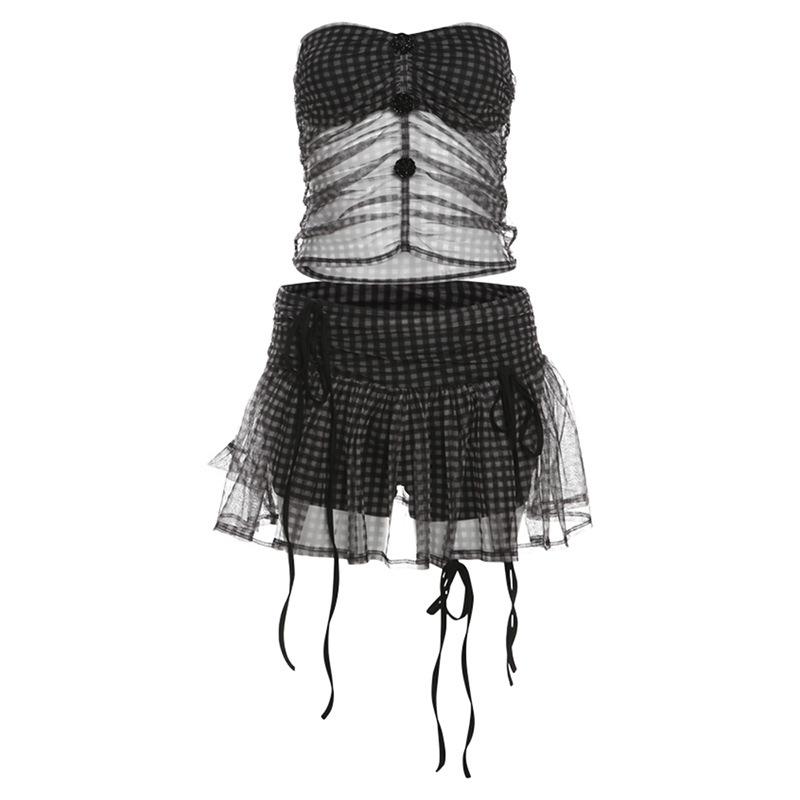 European and American style summer new women's clothing solid color slim-fit chest-wrapping vest fashionable high-waisted skirt set