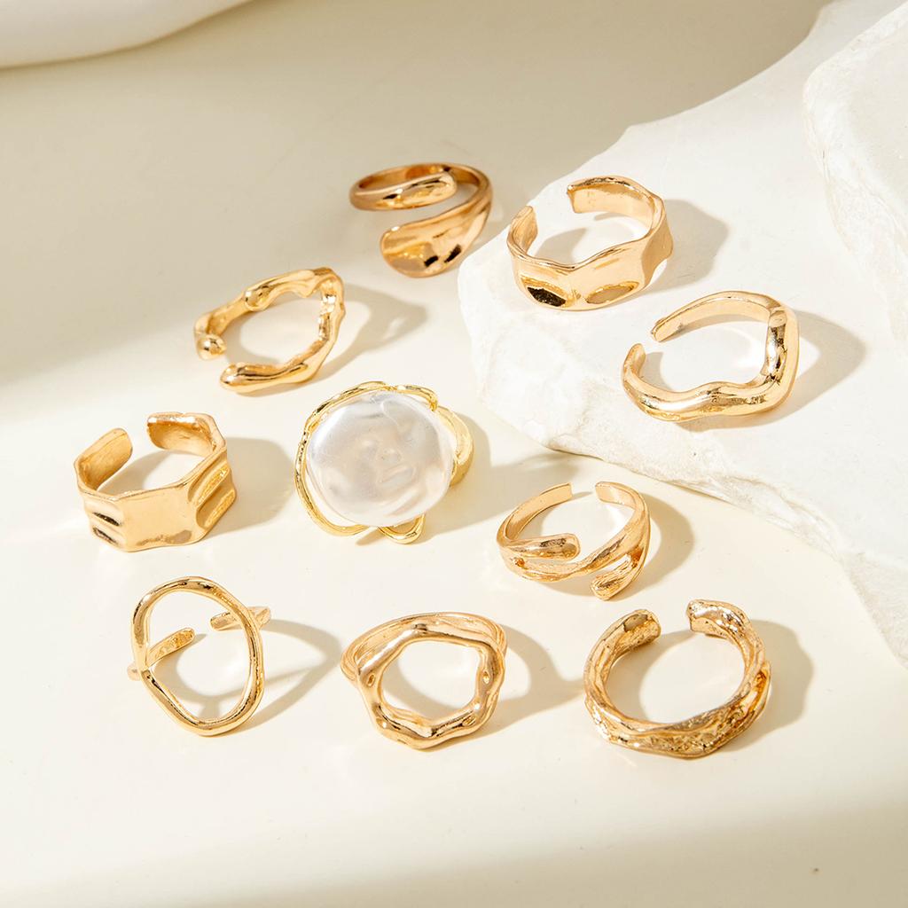 Premium Glänzender Wassertropfen Umarmungsperlenring Damen, Barock Offener Gelenkring Set