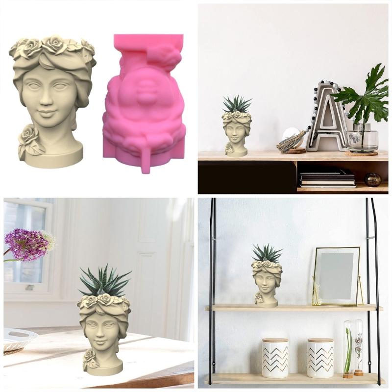 Easy To Use Silicone Mold Artistic Face Flower Vase Epoxy Molds Succulent Planter Pots Casting Mould Home Decorations
