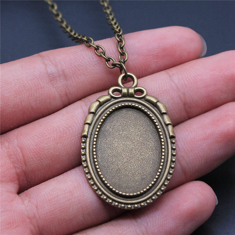 45cm Or 70cm Long Chain Necklace Oval Glass Cabochon Base Setting Tray Minimalist Jewelry Components QN054