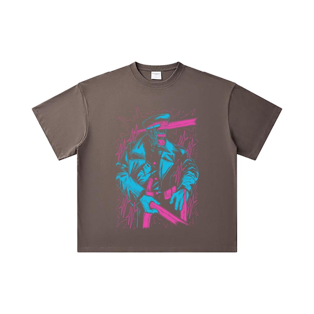 260 GSM Double Yarn 32 Count 100% Cotton Chainsaw Man V11 Katana Man Print Unisex Heavy Cotton T Shirt