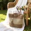 Geantă de plajă din paie țesută pentru femei, geantă de mână de vară, geantă de umăr din ratan natural, geantă stil casual de vacanță