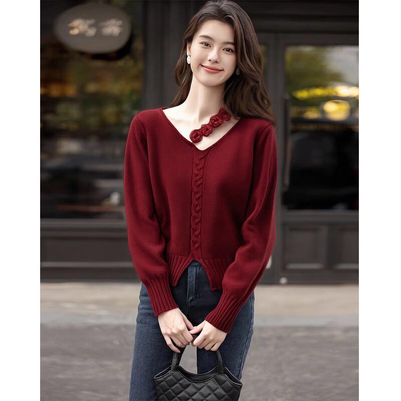 

MOKANA Women s V-Neck Long Sleeve Casual Knit Sweater One Size