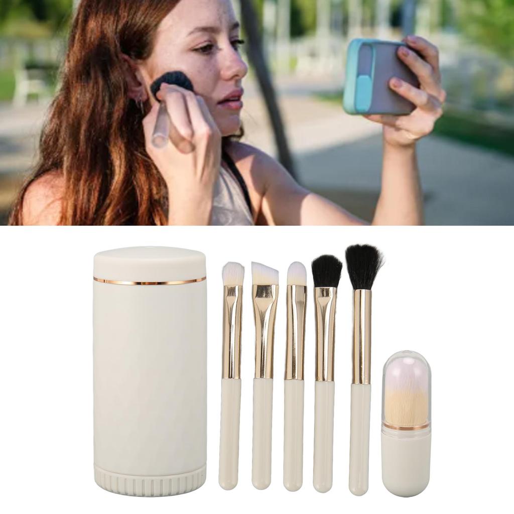 6 in 1 Makeup Brush Set Portable Synthetic Cosmetic Brushes Set for   Blending Powder Eye Shadow with Mirror