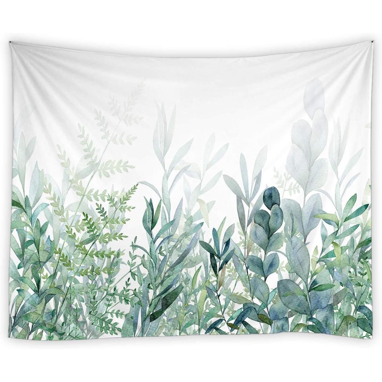 Tapestry watercolor green leaf 75x100