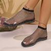 Women's Large Size Sandals Rhinestones One Kick Mesh Upper Flat Sole Shoes Women Leisure Breathable Roman New Sandalias De Mujer