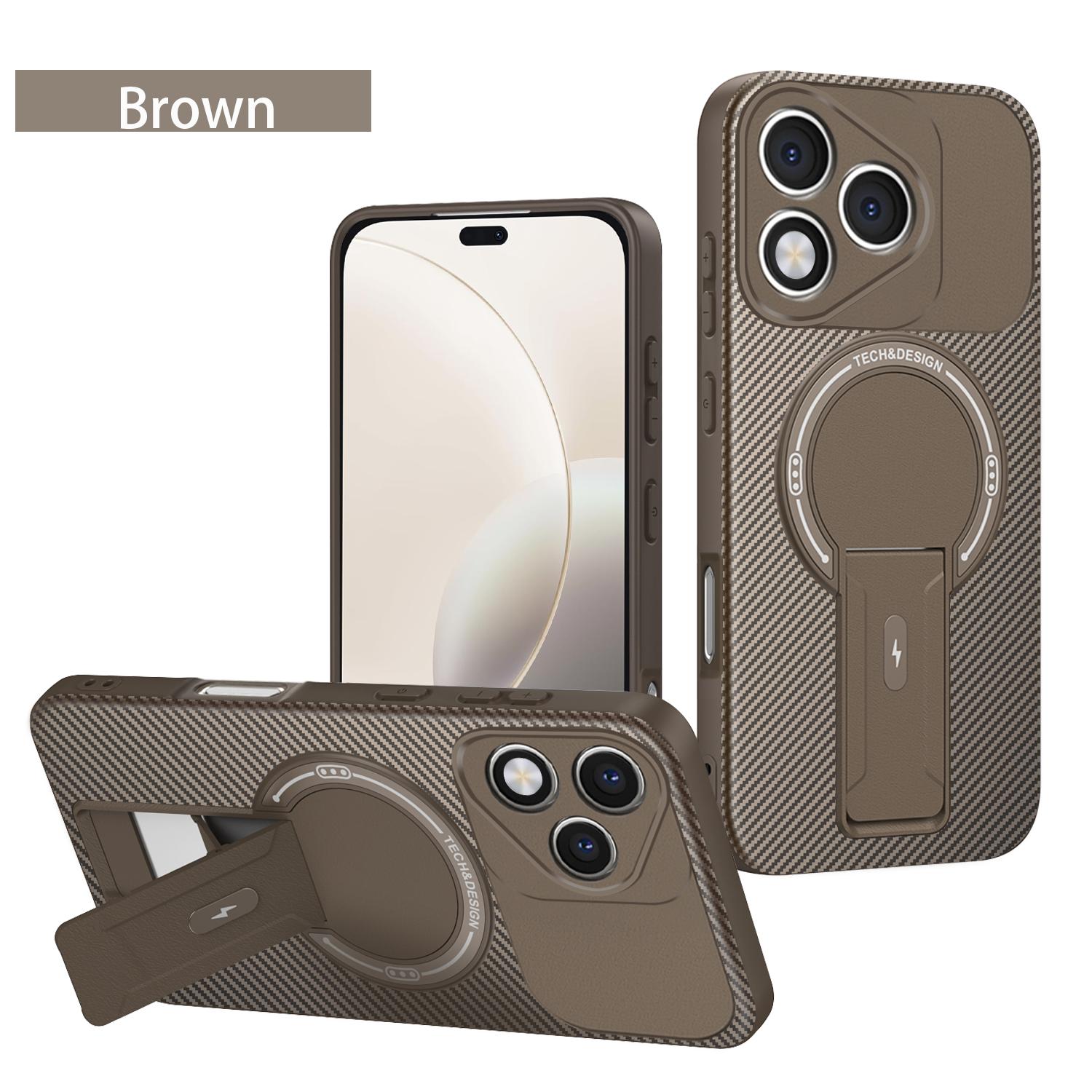 

Magnetic Case for Honor 600 Lite 400 Lite Pro Smart 600Lite 400Lite 5G Carbon Fiber Texture Foldable Bracket Original Back Cover Honor 400 smart світло-коричневого кольору