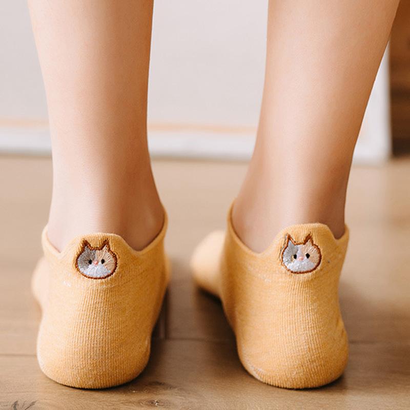 5 Pair Animal Embroidery Ankle Socks Women Cute Cat Summer Short  Socks Set Cartoon Kawaii Soft  Brand Designer Sokken