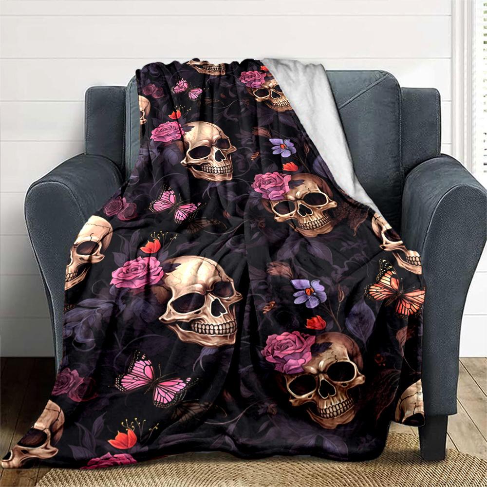 1pc Purple Skull blanket Lightweight Flannel Throw for Sofa Bed Travel Camping Livingroom Office Couch Chair