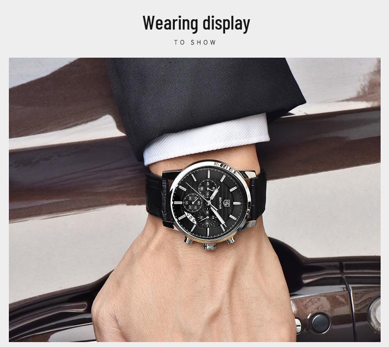 Binyan Men's Multifunction Quartz Watch - Fashion Leather with Calendar 5104