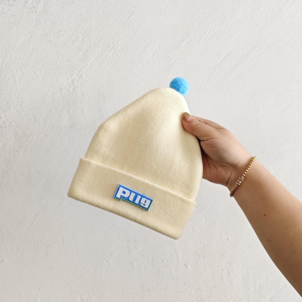 Baby Knit Wool Hat for 0-12 Months - Boys & Girls Solid Color with Letter Sticker - Warm Autumn & Winter Cap