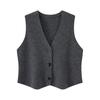 Women's Petite 100% Wool Knit Cropped Vest Cardigan - Autumn/Winter Style, Single-Breasted