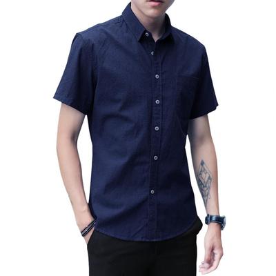 Summer Spring Men Shirt Turn-down Collar Single-breasted Loose Plus Size Solid Color Short Sleeves Street Formal Business Style