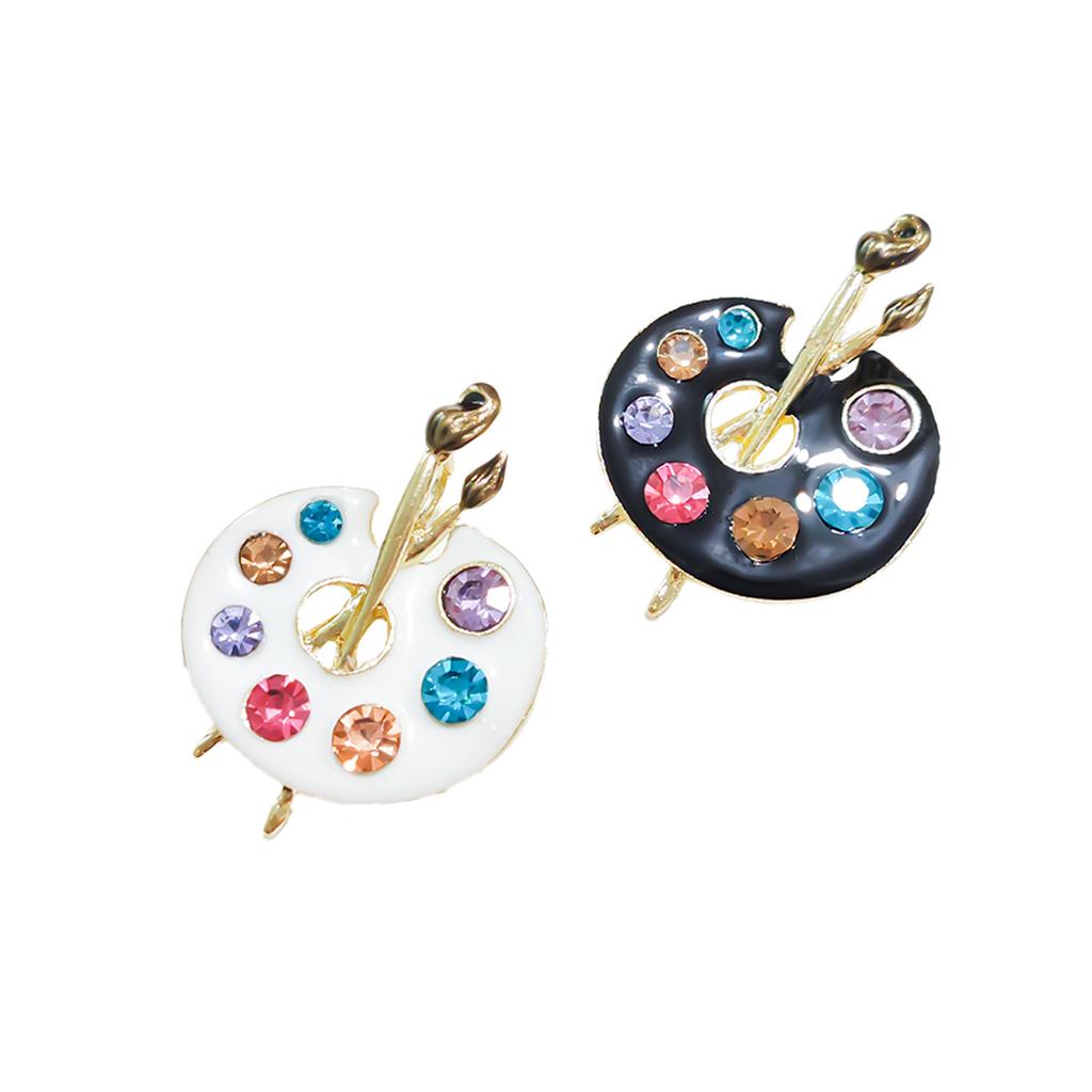 Painting Palette Brooches Women Men Crystal Enamel Black White Drawing Lovers Brooches Gifts