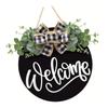 Welcome Door Sign Black Color Wreath Round Shape Hanging Welcome Doorplate for Home