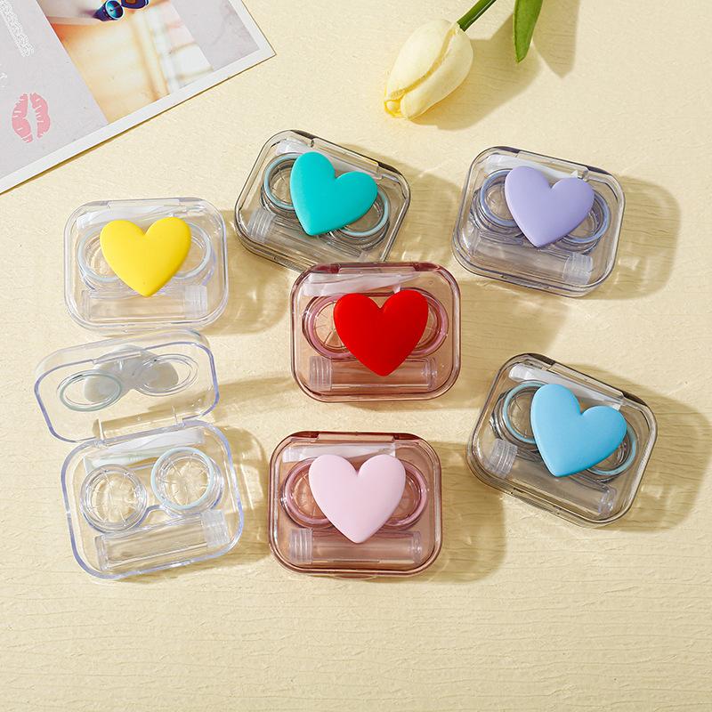 1 Stück Herz-Kontaktlinsenbehälter, durchsichtiger Farbbehälter für die Augenpflege, Kontaktlinsenbehälter für Frauen für unterwegs, Mini-Kontaktlinsenbehälter