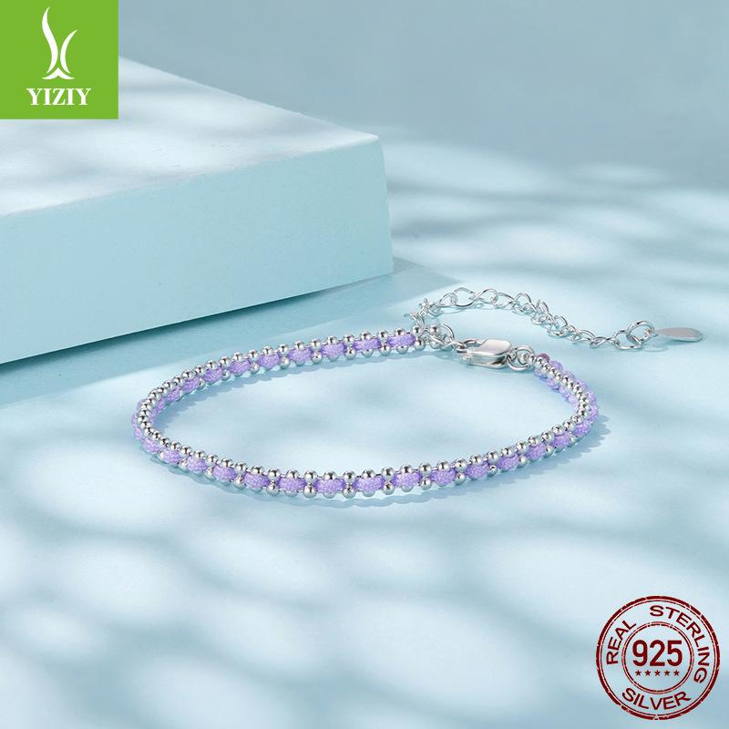 S925 Sterling Silver And Cotton Rope Woven Bracelet Gentle Ladies Stackable Bracelet Jewelry