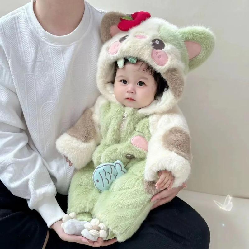 Infant Toddler Autumn Winter Plush Thick Warm Jumpsuit Winter Jacket Baby Cute Outerwear Rompers