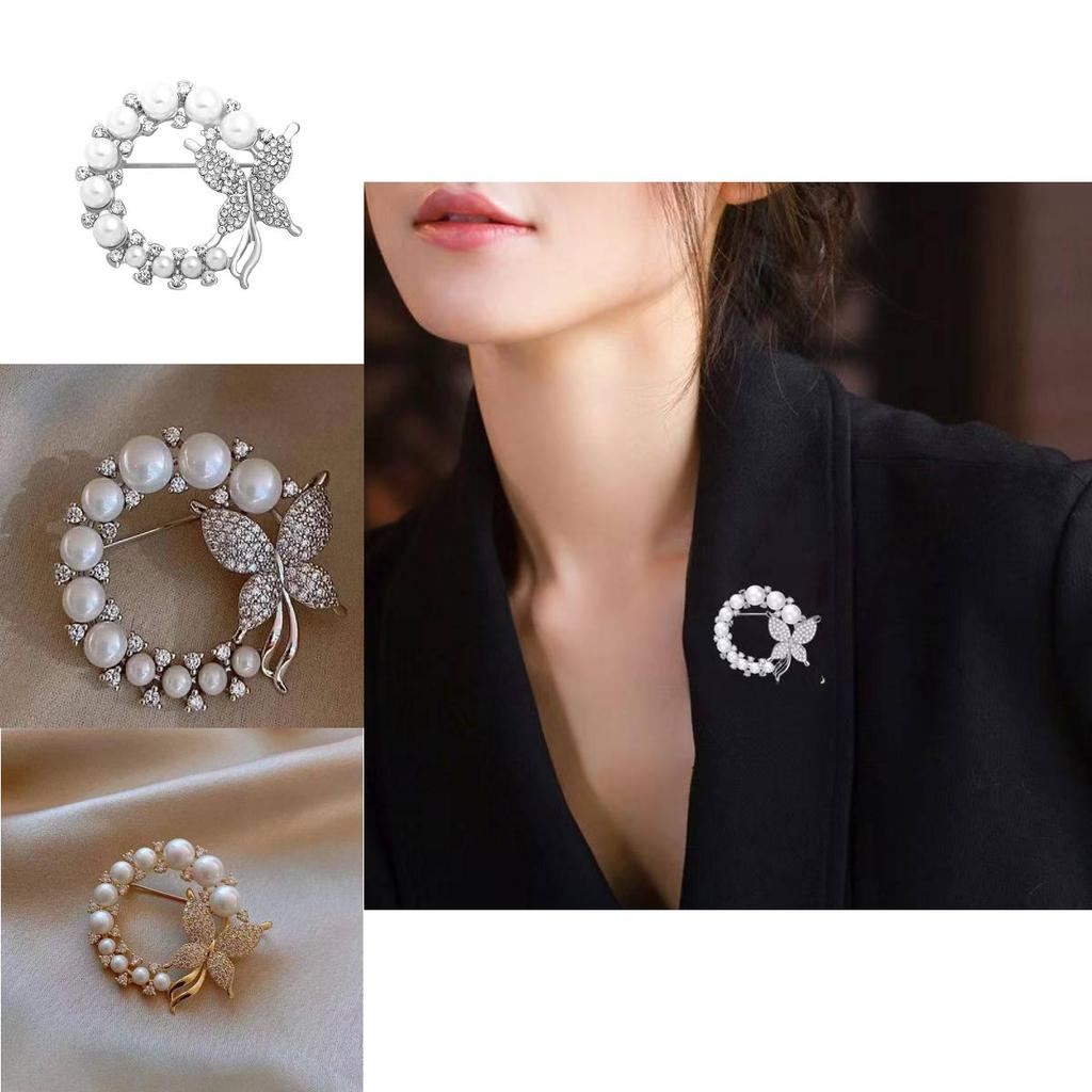 Butterfly Brooch With Alloy Rhinestones And Pearls For Women Fashionable And Artistic