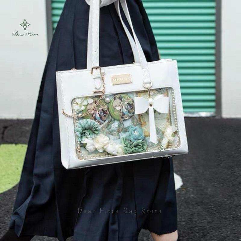 Damen Mode Schleife Ita Tasche Modische Tragetasche Süßes Mädchen Transparente Umhängetasche Lolita Umhängetasche DIY Display Abzeichen Handtaschen