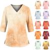Top Casual da Donna con Scollo a V, Tasche, Spacco Laterale e Stampa a Cravatta, Manica a Tre Quarti