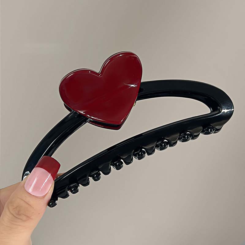 Koreanische Rote Herz Haarspangen Haarspangen Elegant Kunststoff Groß Hai-Klammer Haarnadeln Kopfschmuck Haaraccessoires
