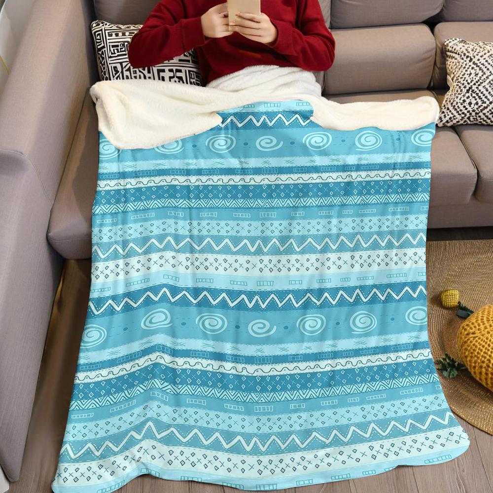 Blue Tribal Striped Patterns Flannel Blanket Warm Soft Halloween Christmas Couch Warm Cozy Decorative Decor Gift for All Season