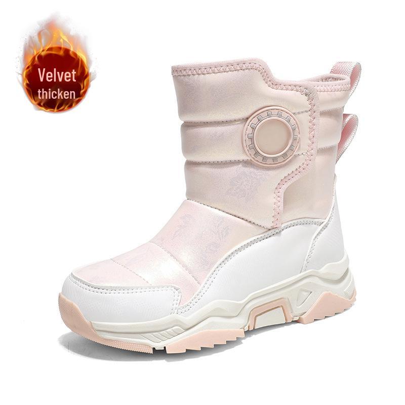 Girls' Winter 2024 Mid-Calf Snow Boots, Thick Cotton, Non-Slip, Wear-Resistant In Black or Blue