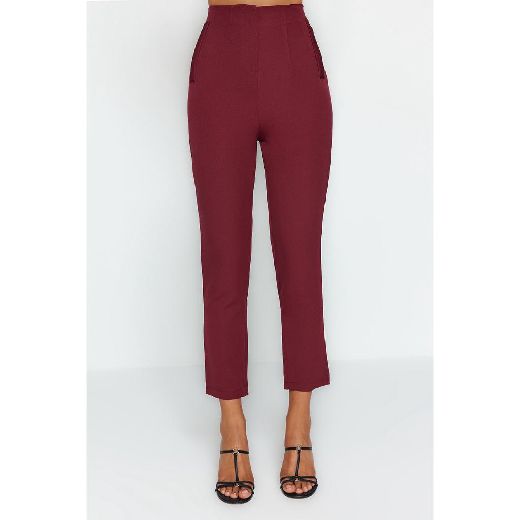 Czarne tkane spodnie w papierosowe wzory, z wysokim stanem i do kostek Twoss20pl0515