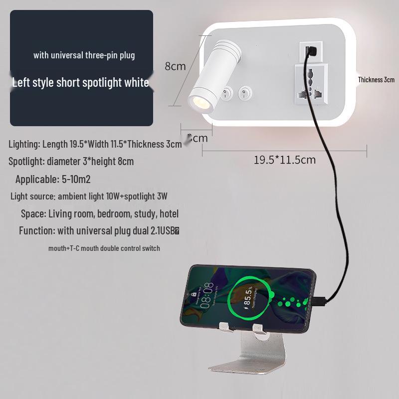 Modern Minimalist Indoor LED Wall Lamp with USB Reading Light for Bedroom or Living Room.