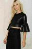 New Black Leather Stylish Party Casual Classy Women's Top Handmade Real Lambskin