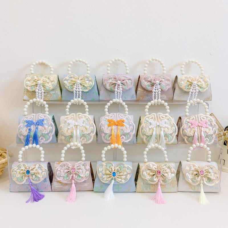 Charming Ancient-Style Pearl Handbag for Little Girls – Cute Outdoor Princess Coin Purse