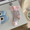 Sock Children Sweet Heart-shaped Buttons Mid-length Socks Trendy Wide Cuff Striped Pile-up Socks