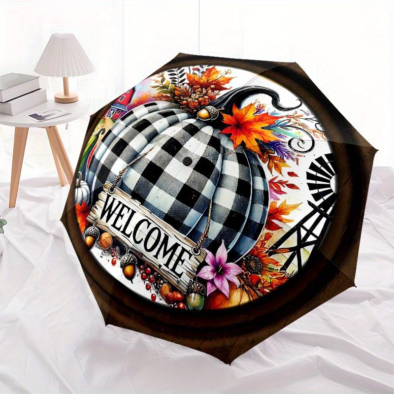 Autumn Welcome Sign with Pumpkin Decor for Home Farmhouse DecorationUmbrella, Portable 3-Fold Compact Umbrella,Christmas Gift ES632