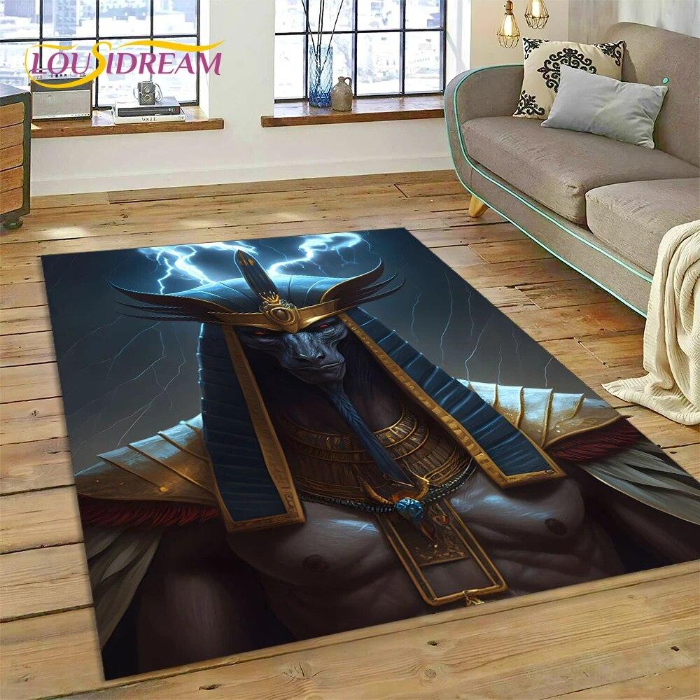 3D Anubis Pharaoh Horus Egyptian Mythology Gods Carpet Rug for Home Living Room Bedroom Sofa Doormat Decor,Area Rug Non-slip Mat