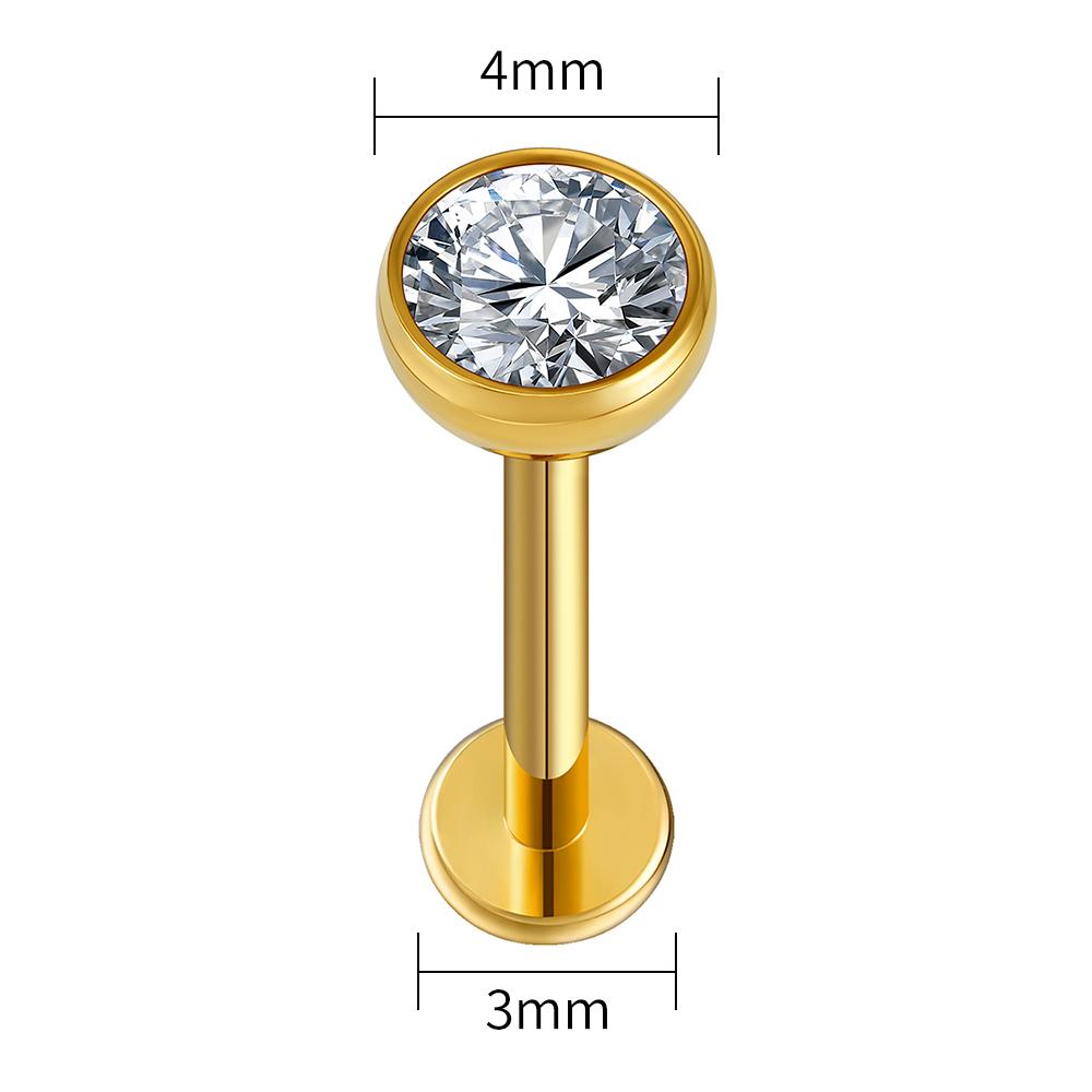Right Grand ASTM F136 Titanium 18G/16G Threadless Push Pin Flat Back Stud 2/2.5/3/4mm CZ Cartilage Tragus Helix Nose Piercing