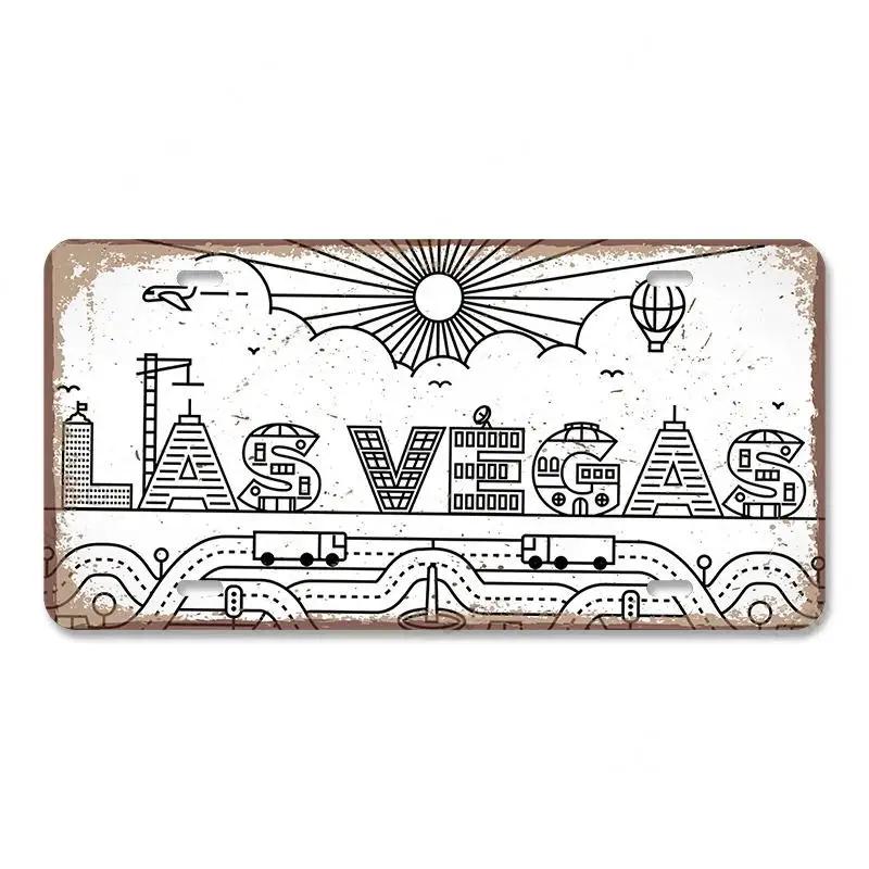 High Definition Metal Tin Sign Las Vegas Casino Vintage License Plate Style Wall Art Decor for Home Bar Garage