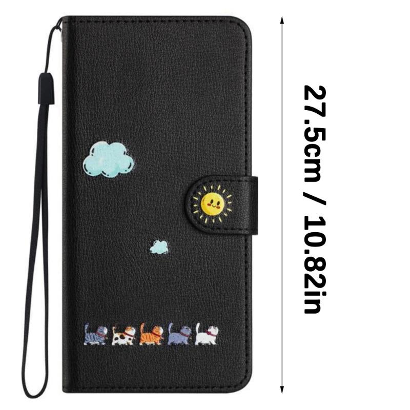 Artistic Feline Design Shockproof Flip Cover Case Protective Housing With Magnetic Snap Stand Function & Card Pockets