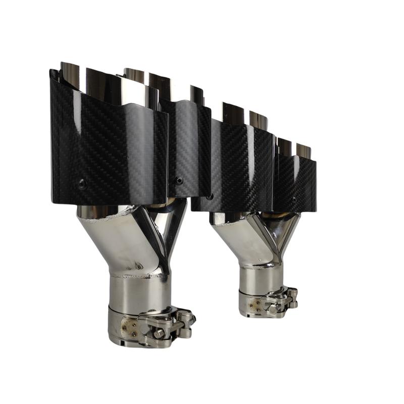 1 Pcs Universal Car Carbon Fibre Tail Throat Length Burnishing Y-Shaped Double Out Twill Glossy Exhaust Muffler Tip