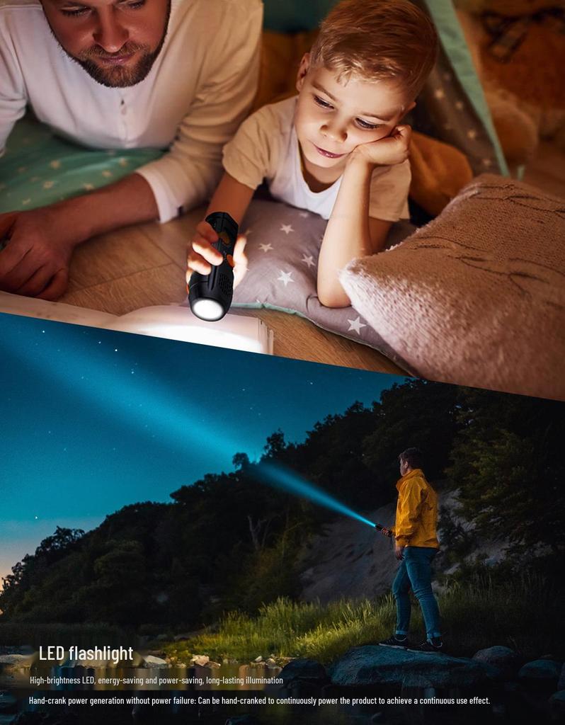 Emergency Multi-Function Hand-Crank Flashlight with Radio, SOS Alarm, and Phone Charger