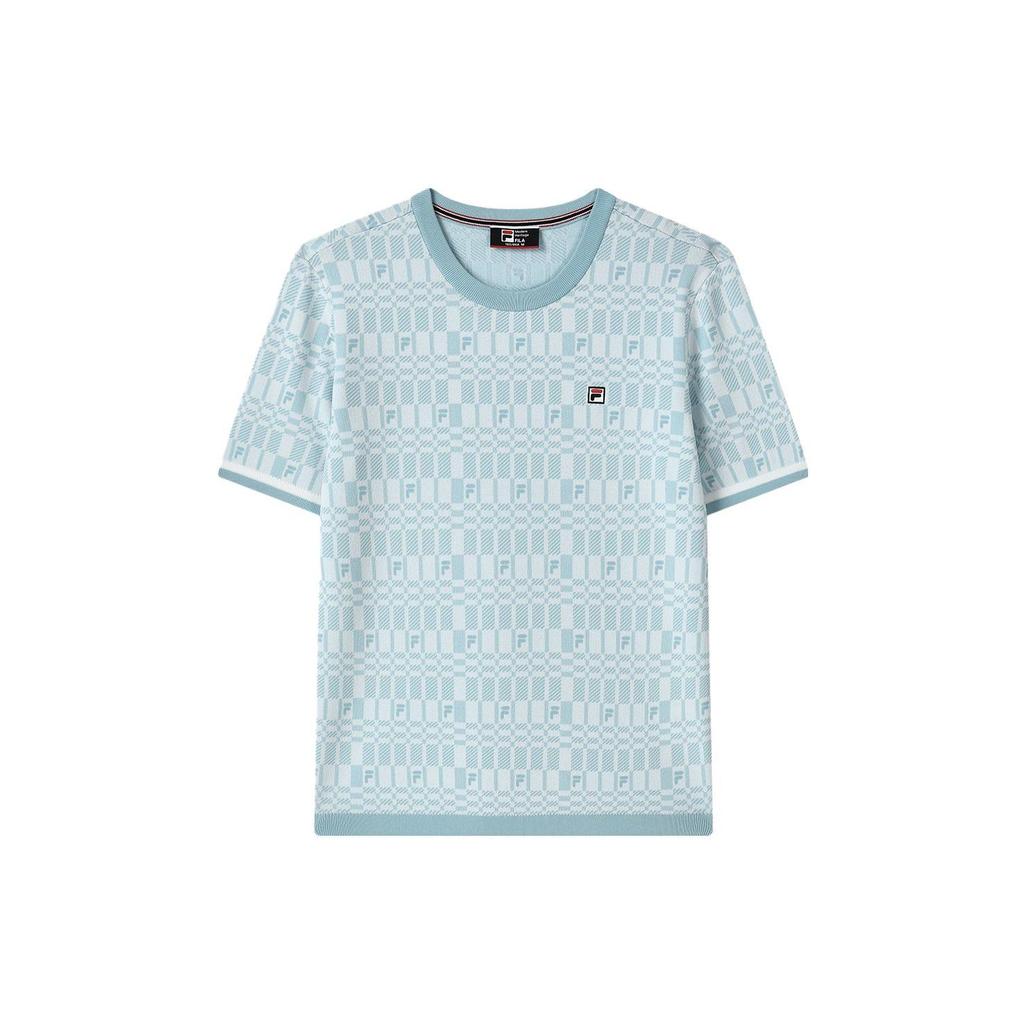 FILA All Over Print Crew Neck Short Sleeve T-Shirt Women Tops Blue F11W321407FLB