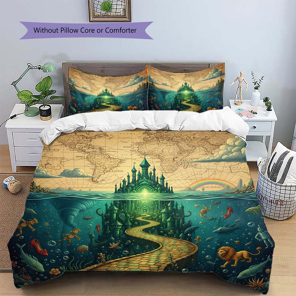 Ocean Fantasy Castle Pattern Bedding Quilt Set  Home Decoration  Gift (1 * Duvet Cover + 2 * Pillowcase  Without Core)