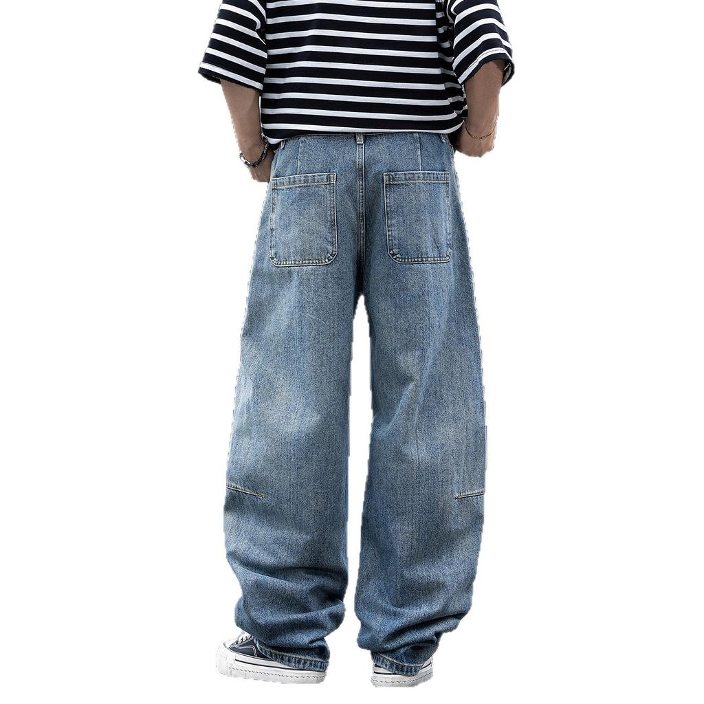 American Deconstruction Scimitar Washed Jeans Men's Summer New Trendy Brand Vibe Design Sense Loose Casual Wide-leg Pants