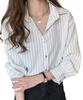 Pangenee Beautiful Striped Blouse with Office Top for and Fall 3/4 Sleeves, Soft, Slimming, Elegant, Women, Spring, Summer, (Size L, White)