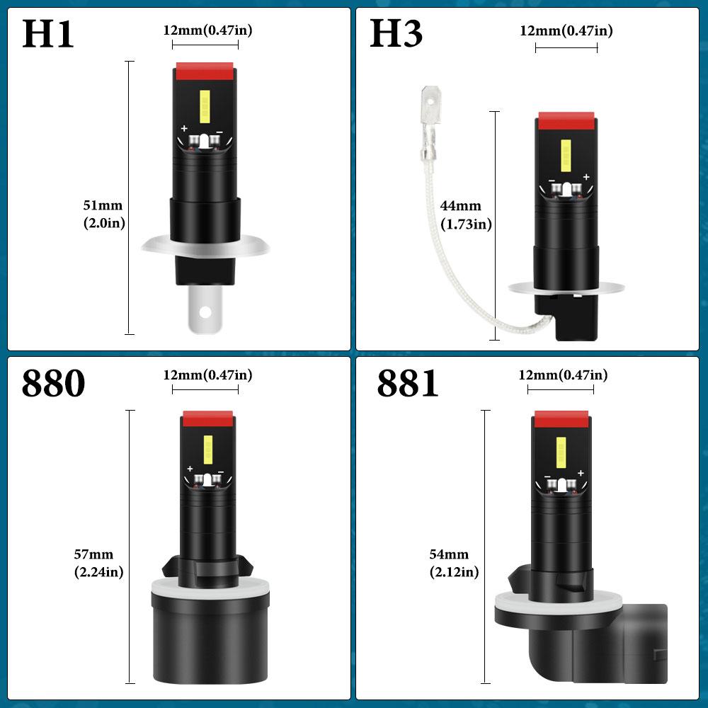 2pcs H3 Led H1 LED Bulbs Base Socket Fog Lights Super Bright For Day Driving Running Light High Low Beam Long Distance Headlight