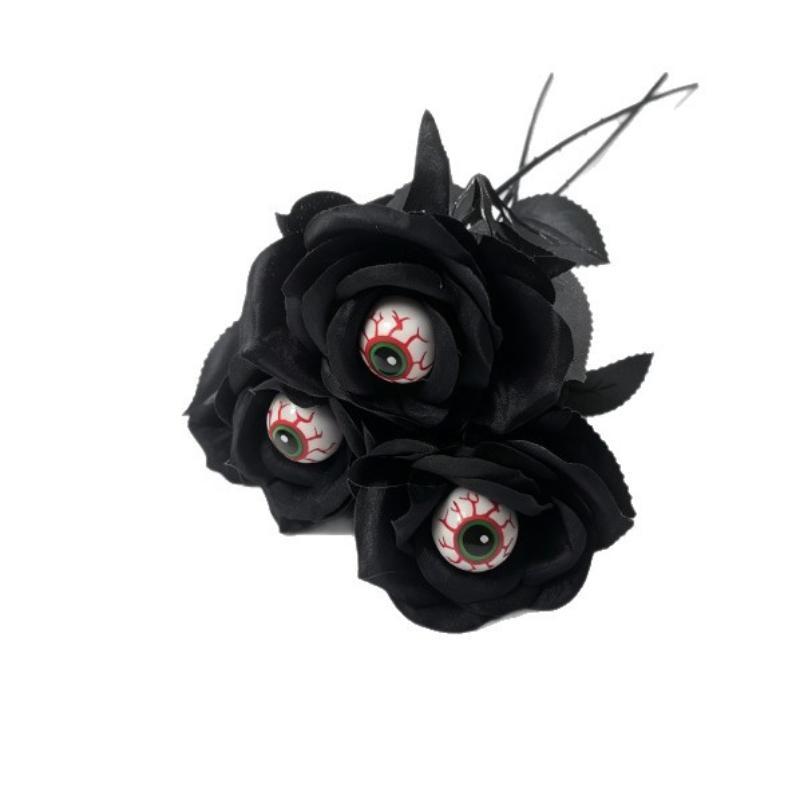 1Pc With Eyeball Halloween Eyeball Rose Simulation Handmade Eyeball Fake Flower Exquisite Artificial Black Rose Accessories